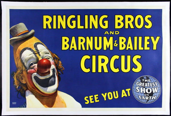 Original RINGLING BROS BARNUM BAILEY 🤡 CineMasterpieces CLOWN 1940'S RARE CIRCUS POSTER movie poster