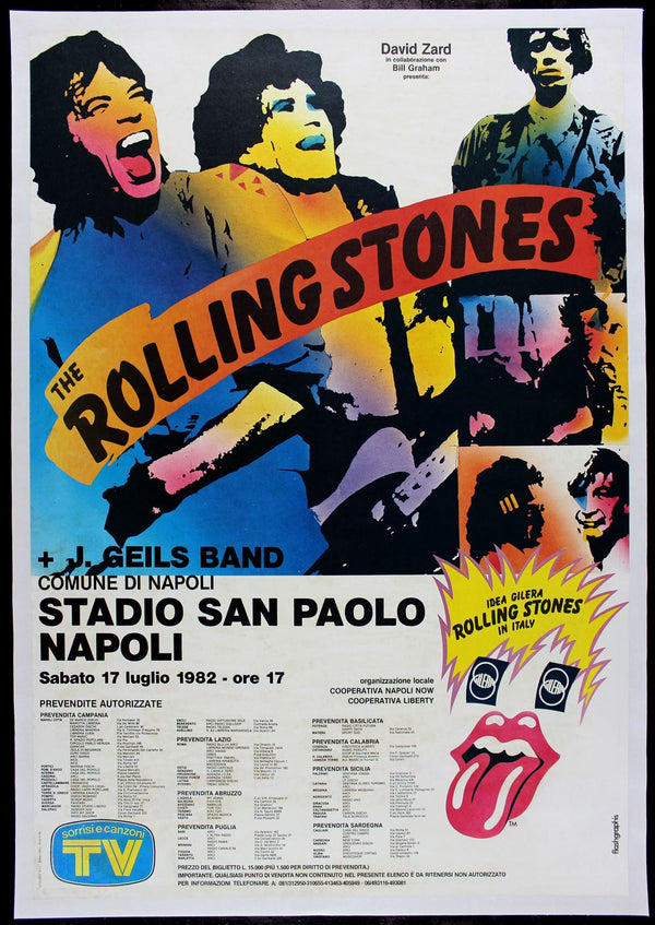 Original ROLLING STONES ✯ CineMasterpieces ITALIAN CONCERT TOUR MUSIC ROCK POSTER 1982 movie poster