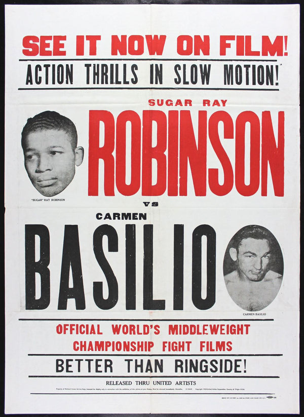 Original SUGAR RAY ROBINSON * CARMEN BASILIO * CineMasterpieces MOVIE POSTER BOXING 1958 movie poster