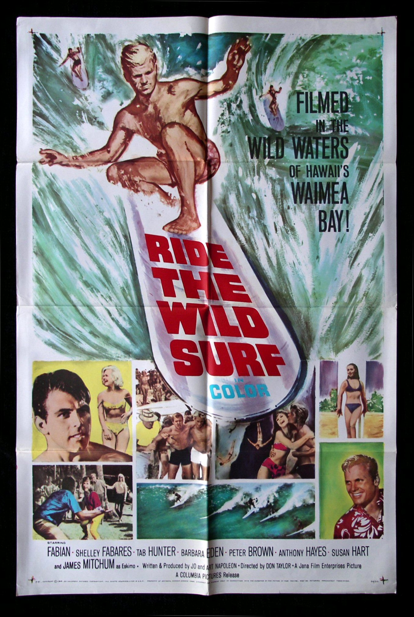 RIDE THE WILD SURF *1SH ORIG MOVIE POSTER SURFING BEACH  